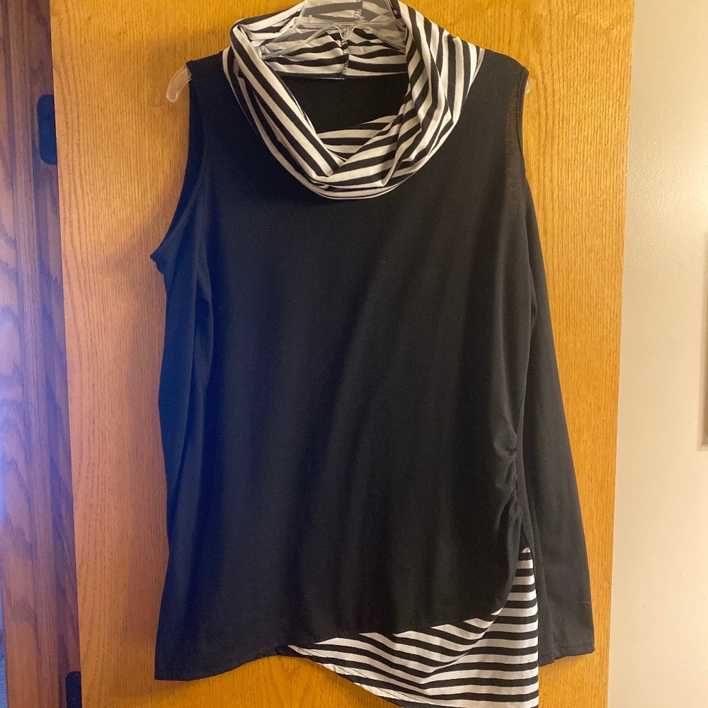 Cowl Neck Cold Shoulder Long Sleeve Top